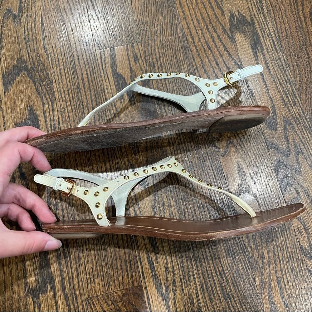 PRADA White Patent Leather Gold Studded Sandals - Picture 10 of 14